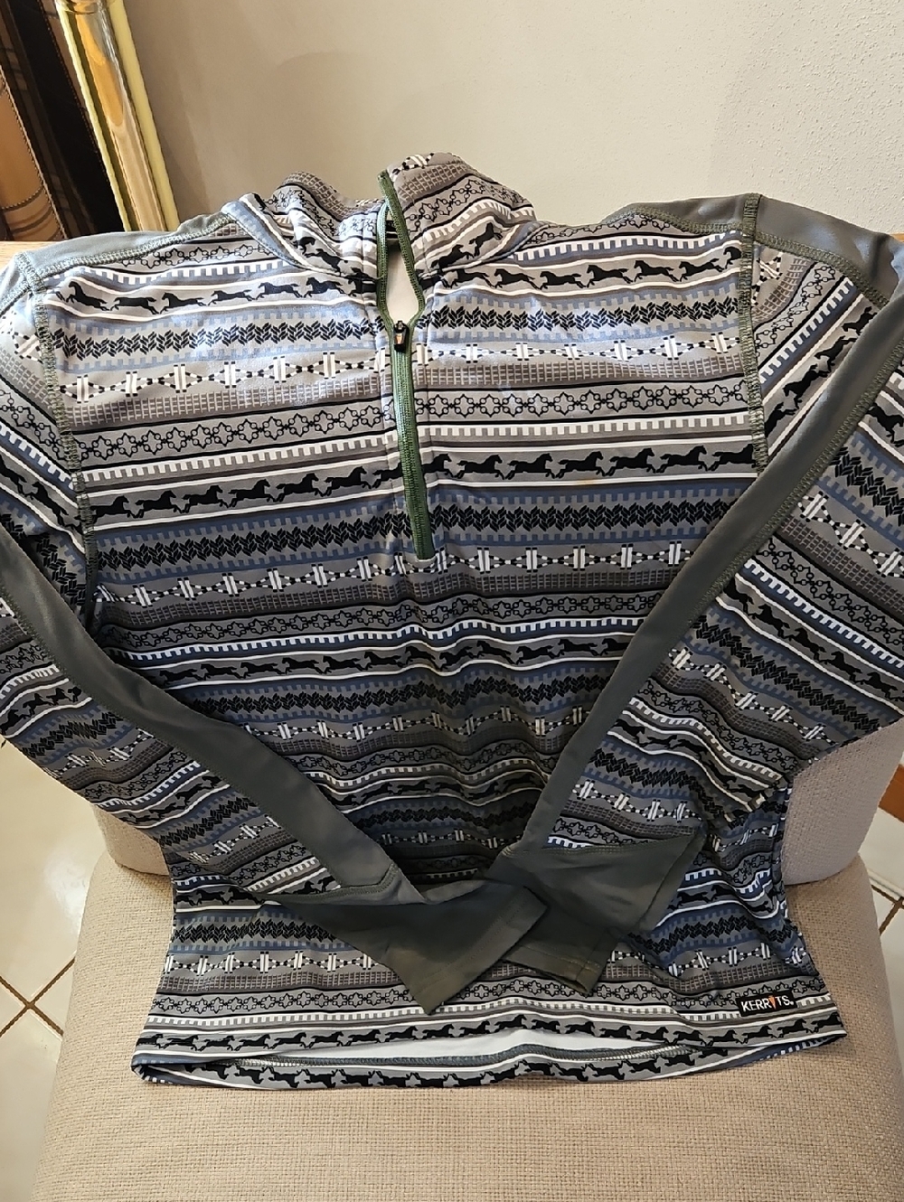 Kerrits Gray, and White Striped Half-Zip Pullover
